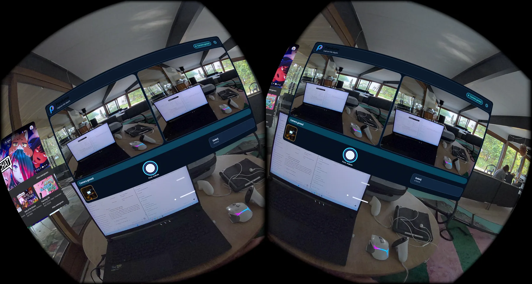 Paralume stereocamera met linker- en rechterpreview